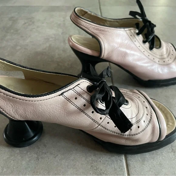 Fluevog mini puddin baby pink and black lace vintage rockabilly open toe 10.5 - Picture 5 of 9